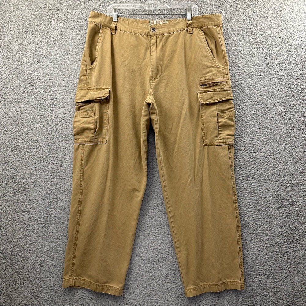 Vintage Plugg Cargo Pants Tan‎ Khaki Y2K Skater Baggy Street 100% Cotton 40 x 30